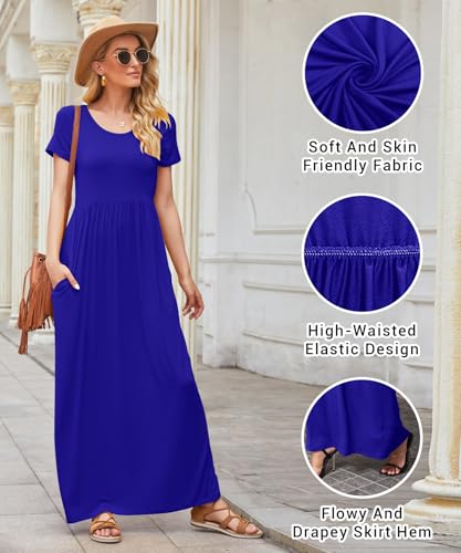 Image of EUOVMY Women's Short Sleeve Loose Plain Maxi Dresses Casual Vacation Long Dresses with Pockets