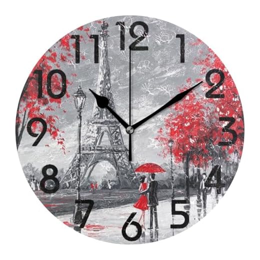 Naanle Trendy Romantic Eiffel Tower Paris Painting Print Round Wall Clock, 9.5 Inch Battery Operated Quartz Analog Quiet Desk Clock for Home,Office,School