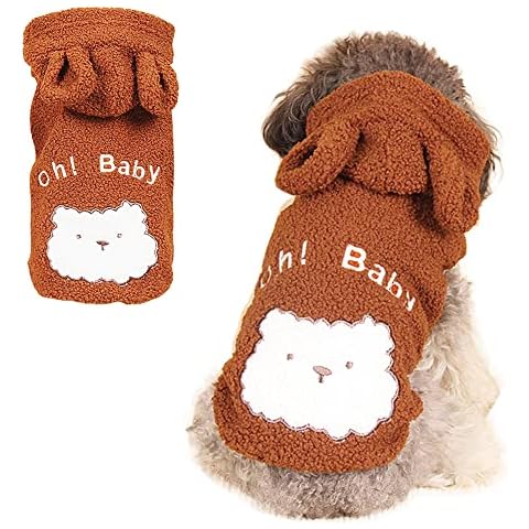 ANIAC Warm Fleece Hoodies for Small Dogs Cute Bunny Ears Design Pet Winter Coat Soft Puppy Hooded Sweatshirt Cold Weather Apparel for Cats Chihuahua Yorkie Poodle Teddy (Small, Brown) Cover