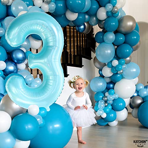 Image of KatchOn Light Blue Number 3 Balloon 40 Inch