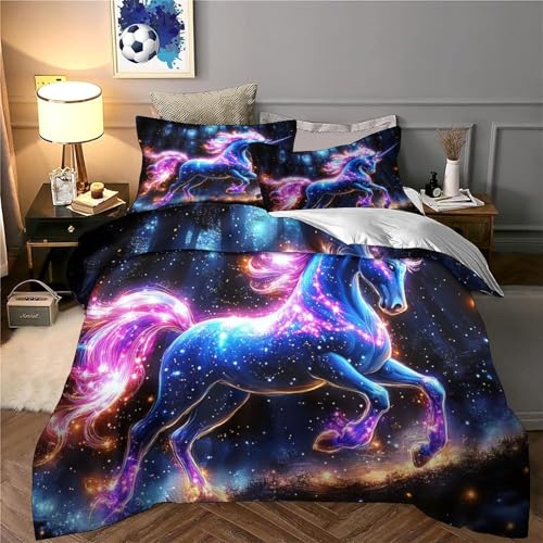Housse de couette licorne 135x200 parure lit microfibre single - 6