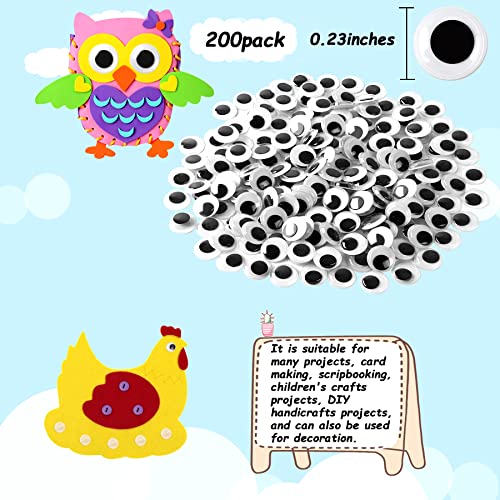 Image of 200 Pieces Wiggle Eyes, FEBSNOW Googly Eyes Self Adhesive Black White Plastic Googly Eyes Mixed Assorted Sizes Sticker Eyes for DIY Crafts Decoration(6mm)