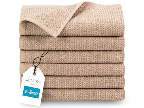 ZOLLNER 6er Set Handtücher in 50x70 cm - langlebige Frottiertücher in beige - mit praktischem Aufhänger - Zeitloses Waffelmuster - waschbar bis 95°C - Baumwolle - Hotelqualität ZOLLNER 6er Set Handtücher in 50x70 cm - langlebige Frottiertücher in beige - mit praktischem Aufhänger - Zeitloses Waffelmuster - waschbar bis 95°C - Baumwolle - Hotelqualität