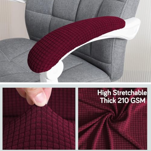 Image of HOKIPO 210gsm Jacquard Water Repellent Armrest Covers for Office Chair (Elastic Style), 1 Pair, Burgundy (NEW-AR-5931-BRGN)