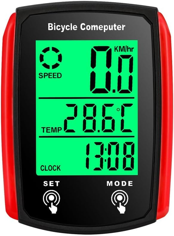 Cycling Computer Speed Sensor for Cycling Bike Sensor for Cycling Computers Cycle Digital Odometer Computer Waterproof LCD RED