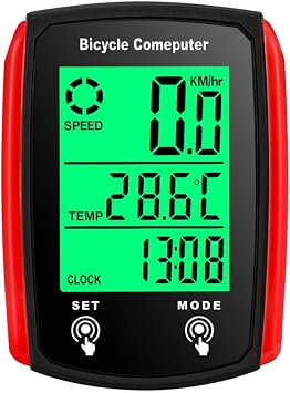 Cycling Computer Speed Sensor for Cycling Bike Sensor for Cycling Computers Cycle Digital Odometer Computer Waterproof LCD RED