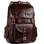 Handmade World Vintage Full Grain 21 Inch Leather Laptop LARGE Backpack Casual Bookbag Daypack Camping Travel Rucksack Knapsack (Brown)