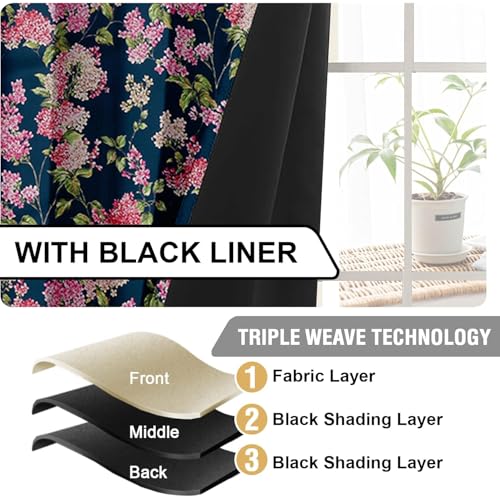 Image of Cloth Fusion Printed 100% Blackout Window Curtains 5 Feet Long Set of 2, Room Darkening Parda with Stainless Steel Grommets for Home Decor (5x4.5 Feet, Blue Coral)