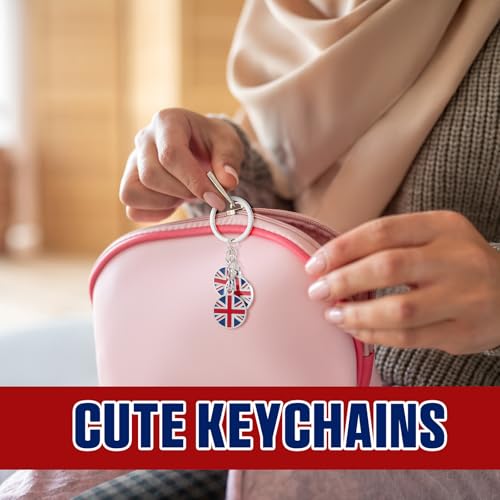 Henoyso 12 Pack London Souvenir Keychains UK Flag Keyrings for British Gifts Party Decorations, Multi Styles, Stylish Color, One size