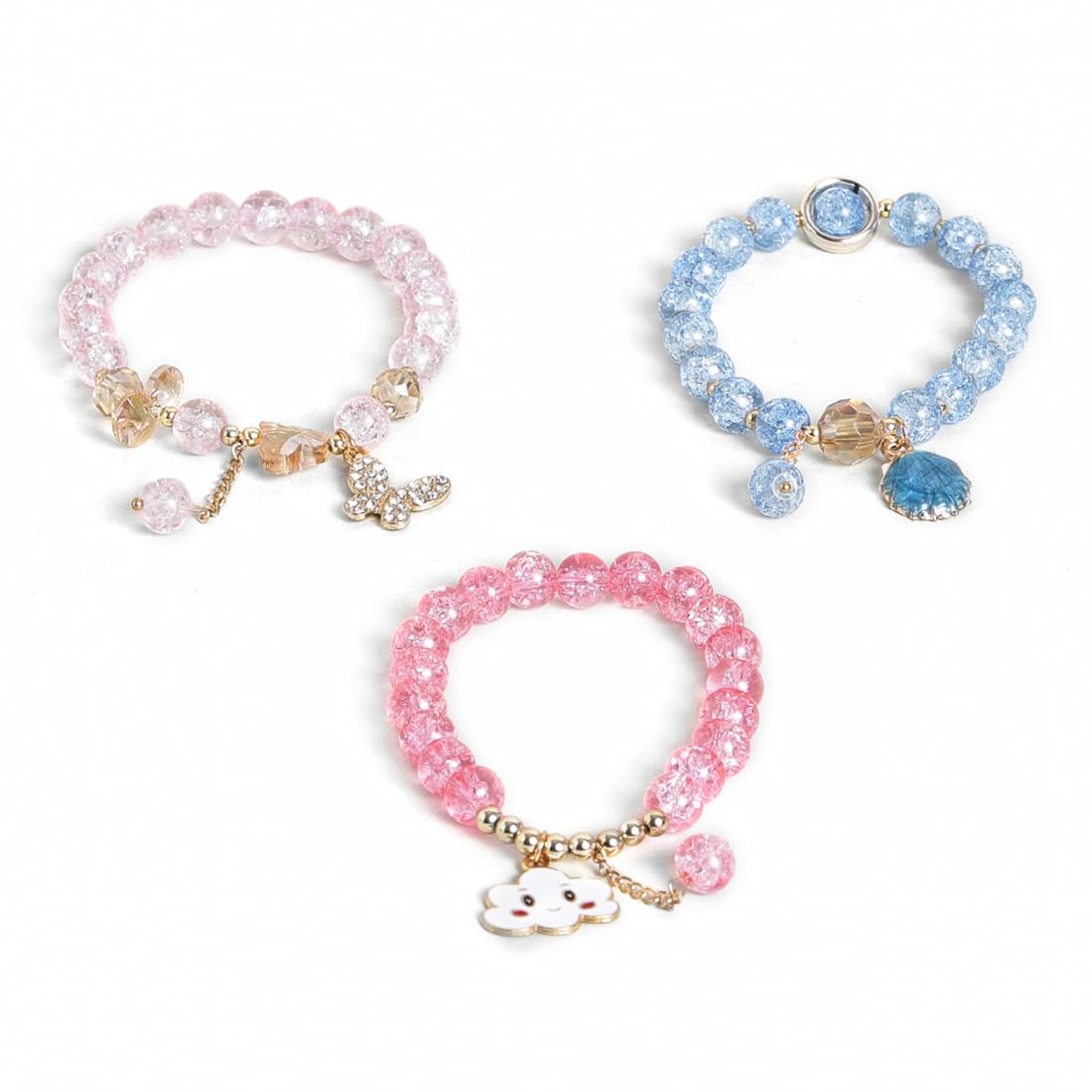 El Regalo 3PCs Opal Stone, Crystal Beads Tassel Bracelet With Cute Enamel Charms Star, Shell, Rainbow, Flowers, Swan, Pearls etc. for Kids/Girls/Teens/Women (Option-6) (B0C96TMW74) Amazon Price History, Amazon Price Tracker