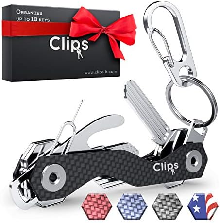 Smart Compact Key Organizer Keychain - Made of Carbon Fiber & Stainless Steel- Pocket key Chain Organizer Up to 28 Keys- Lightweight, Strong Includes Bottle Opener, Carabiner & More