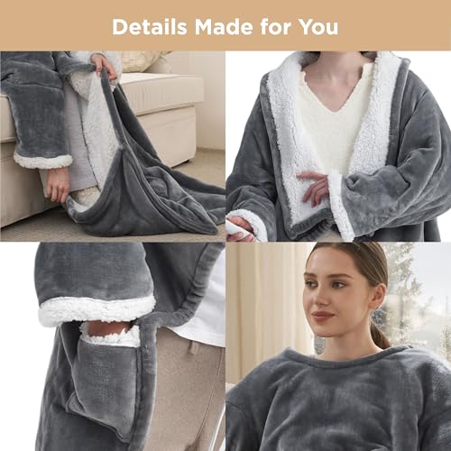 Bedsure Wearable Heated Blanket with Foot Pocket & Sleeves, 50x71+18", Grey | Preheat Function, Sherpa Electric Robe Throw, Gifts for Women, 6 Heat/6 Timer (Up to 10H) Settings, 8H Auto Shut Off, ETL/FCC - image 4