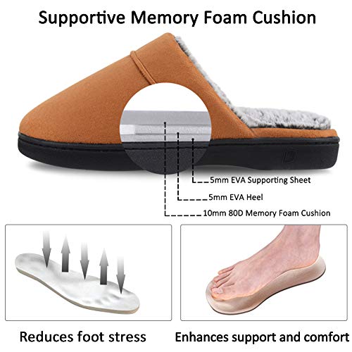 Men's Memory Foam Slippers With Fuzzy Plush Lining, Slip On House Slippers With Indoor Outdoor Anti-Skid Rubber Sole, Brown, 9-10 #TOP2