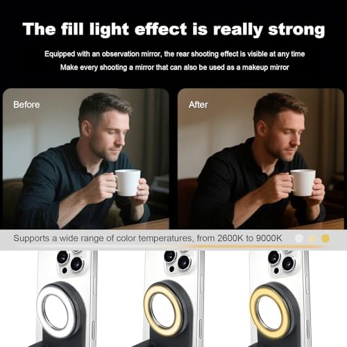 Magnetic Phone Camera Grip with Selfie Fill Light, Smartphone Shooting Holder Selfie Handle Snap with Shutter Button Remote for iPhone 16 15 14 13 12 Pro Max Android Cellphone Vlog Video Photography