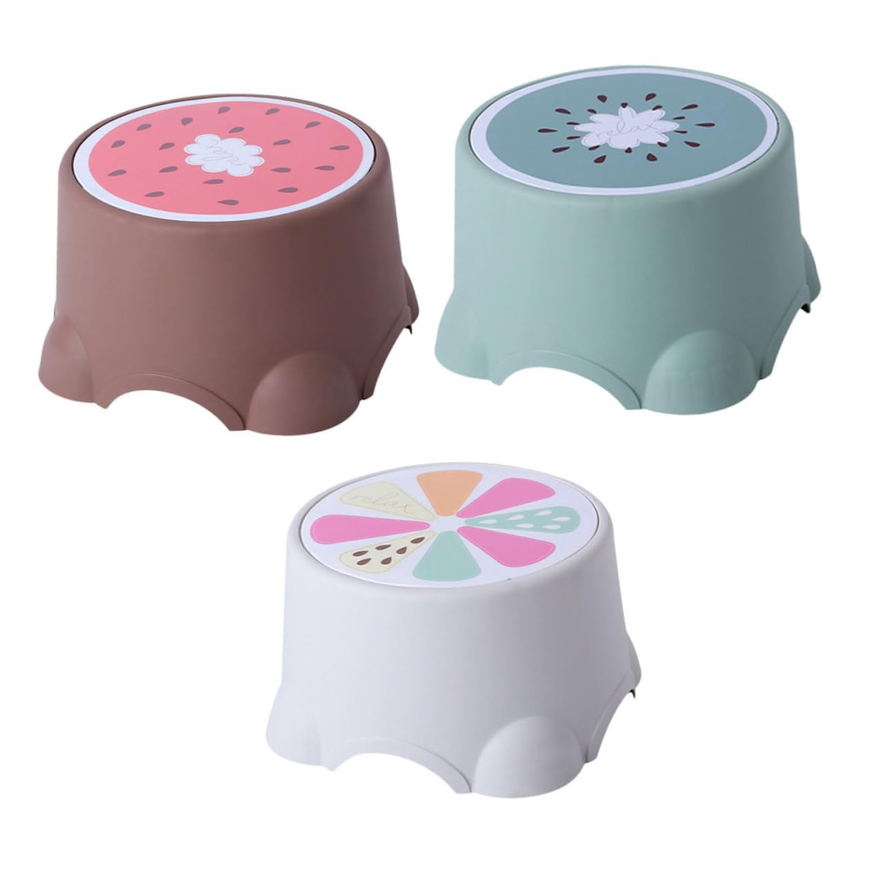 MERRYHAPY 3Pcs Cartoon Fruit Pattern Dining Table Stools for Durable Low Bathroom Footstools Comfortable Non Slip Design Shoe Changing Stool Selection