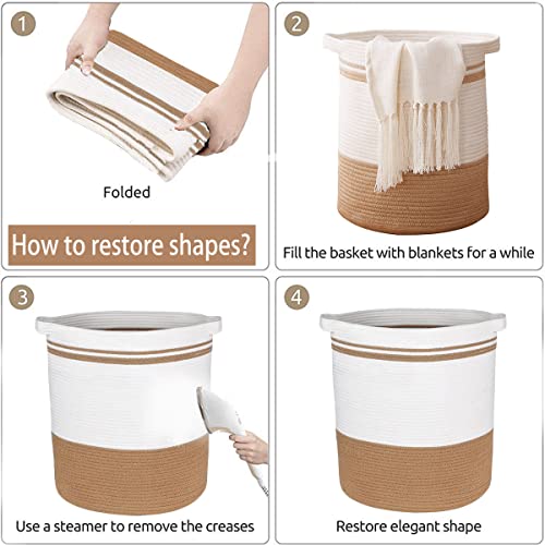 Tkradish Large Cotton Rope Laundry Basket, 58L Dirty Clothes And Kid Toys Collapsible Storage Hamper Woven Blanket Baskets For Living Room Laundry Room(Brown) #TOP5