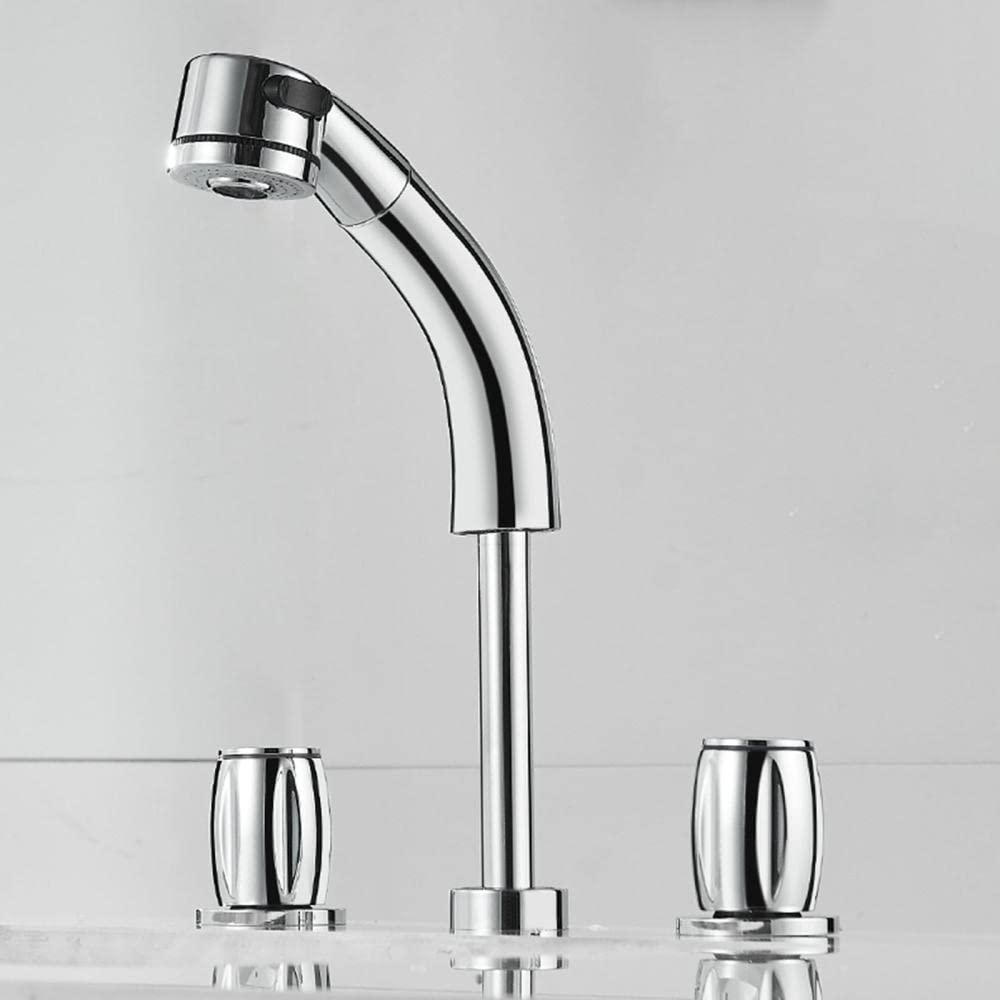VDOQTLJT Bathroom Faucet Three Hole Retractable Lifting Hot Water and Cold Brass Washbasin Chrome-Plated