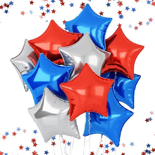 Image of ZHENGYE 10 Pieces18 Inches Star-Shaped Balloon Mylar Star Balloon Baby Shower Wedding Birthday Party Decoration Supplies(Red,Blue,Silver)