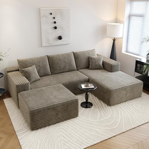 Image of Settab 95 inch Boneless Couch Modular Sectional Sofa with Ottoman,U Shape Lounge Cloud Couch,Flexible Module Combination for Living Room, No Assembly