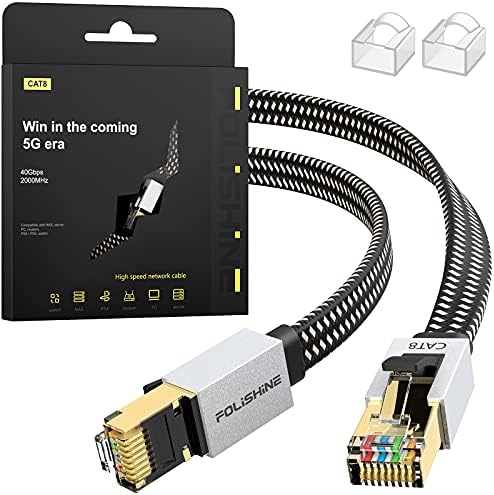 Cat 8 Ethernet Cable 3M, High Speed Gigabit Nylon Braided Lan Network Cat8 Patch Cord, 40Gbps 2000Mhz RJ45 Flat Cable Shielded, Indoor&Outdoor for Modem/Router/switch, Faster than Cat5e/Cat6/Cat7
