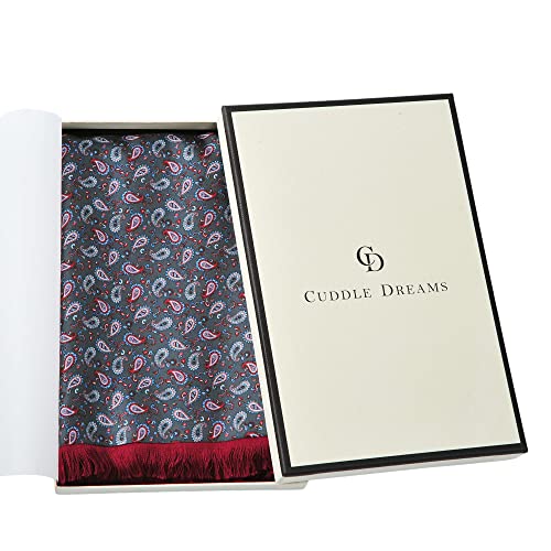Cuddle Dreams Luxurious Men's Silk Scarves For Winter, 2-Layer Design, Silk Charmeuse Facing With Brushed Lining (Paisley Gray), One Size #TOP6