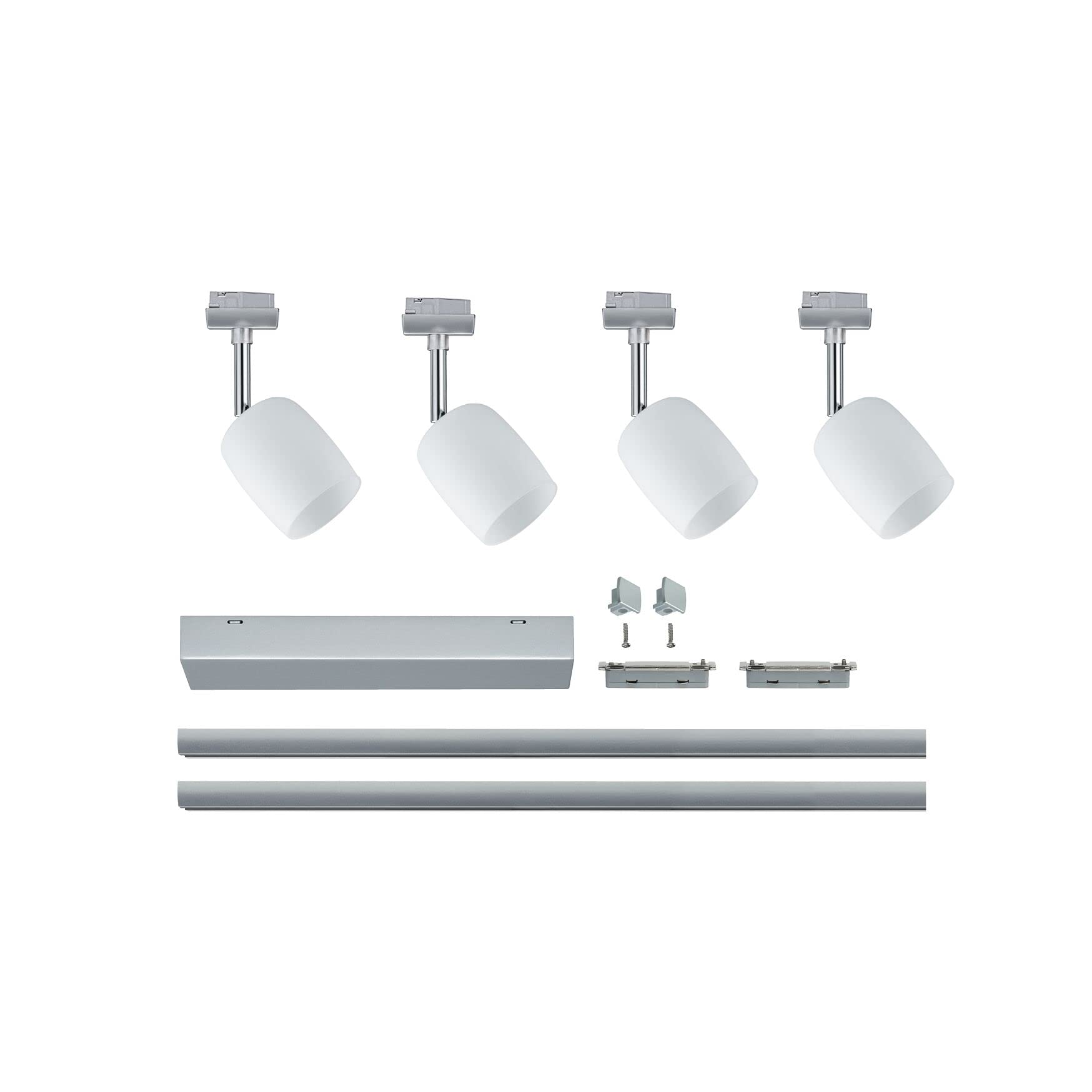 Paulmann 96898 Juego URail sistema de raíles Blossom máx. 4x10 vatios, raíl de iluminación, cromo mate, cromo, satinado, lámpara de techo, metal, plástico, riel de techo G9