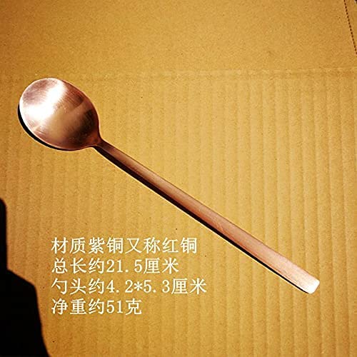 Thick Long Handle Pure Copper Spoon, Dinner Brass Spoon, Soup Spoon, Copper Spoon, Copper Tableware (Copper A 21.5CM)