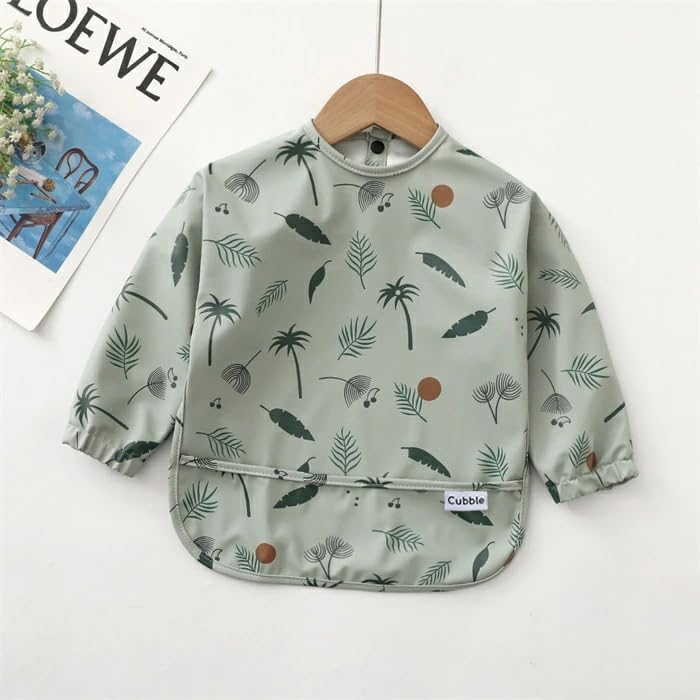 Cubble Waterproof Coverall Baby Feeding Bibs for Mealtimes and Messy Play Adjustable, Baby Weaning (Tropical Leaves, Medium (12-36M)) - Image 3