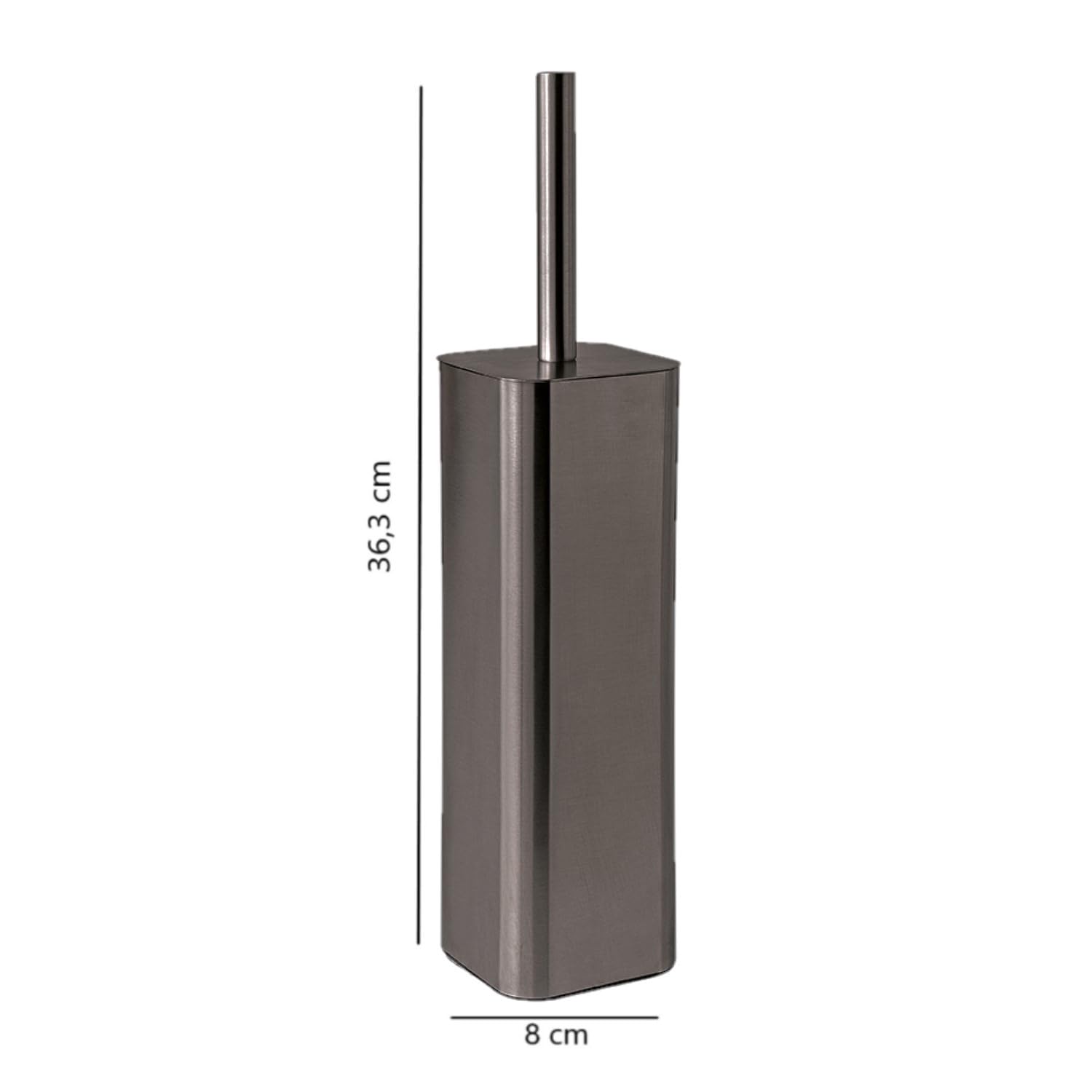 GEDY Jack Scopino WC, Materiale Acciaio Inox, Scopino Bagno Colore Gun Metal, Scopino WC da Appoggio Base Quadrata con Ciuffo in Setole Nere in Nylon, Tazza Interna Estraibile di Facile Pulizia