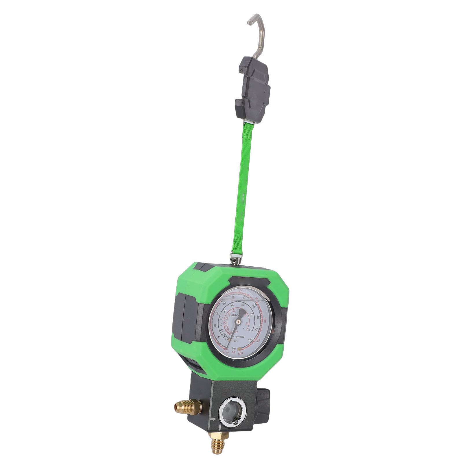 Manómetro de Refrigeración, Manómetro de Válvula Doble con Esfera Llena de Aceite con Luz LED y Puerto Reversible Tipo C para Refrigerantes R410, R22, R32, Rango de 0-55 Bar, 0-800 Psi