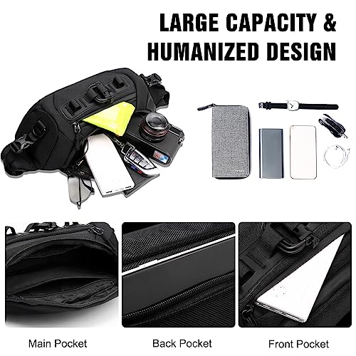 FANDARE Waist Fanny Pack Casual Sling Bag Sport Bumbags for Women Men Sling Bag Nylon Chest Crossbody Bag Cover Pack for Hiking Cycling Travelling Outdoor Gym Business College Shoulder Bag Black - Image 4