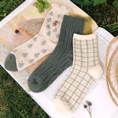 Image of Women's Crew Socks Cute Bear Cat Floral Soft Fancy Socks Gifts for Women