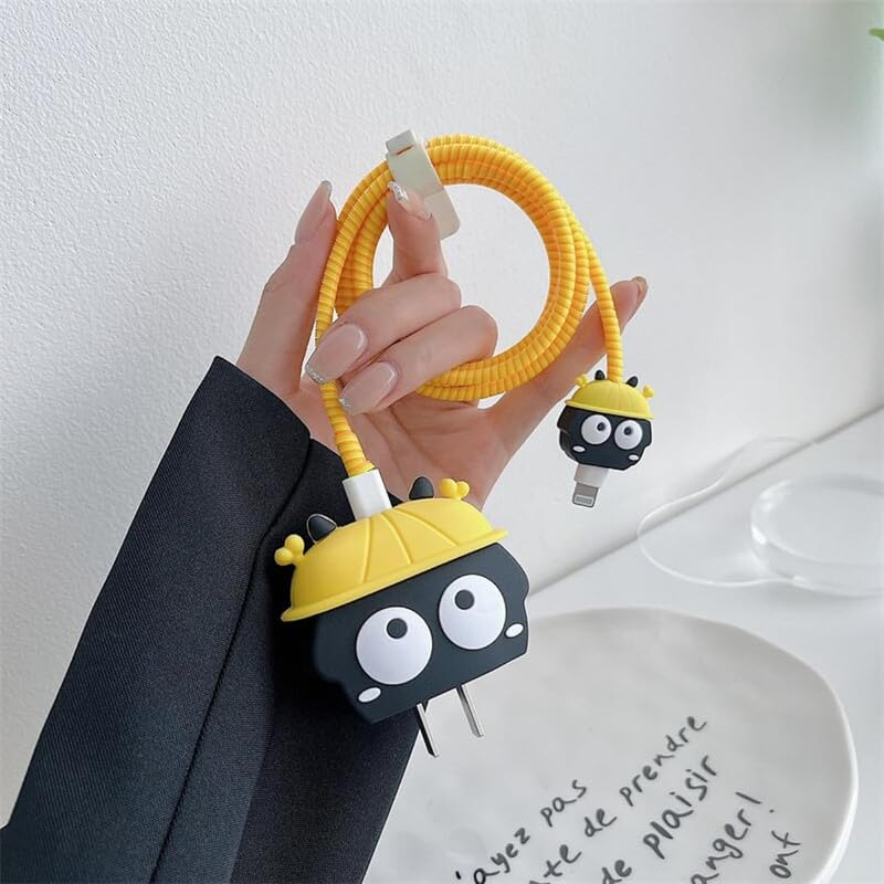 Image of DIVERTS Charger Case Cover 360 Degree Full Protection Cover Funny Cartoon Character Compatible for iPhone 18-20W Silicone Protective Charger Cover Cable Protector (Eyes Design)