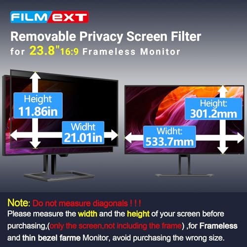 Image of FILMEXT 2 Pack 23.8 inch Computer Privacy Screen Filter | Monitor Privacy Screen 23.8 inch for 16:9 All-in-One Desktop /Frameless PC,Computer Bubble Free Anti-Spy Blue Light Filter