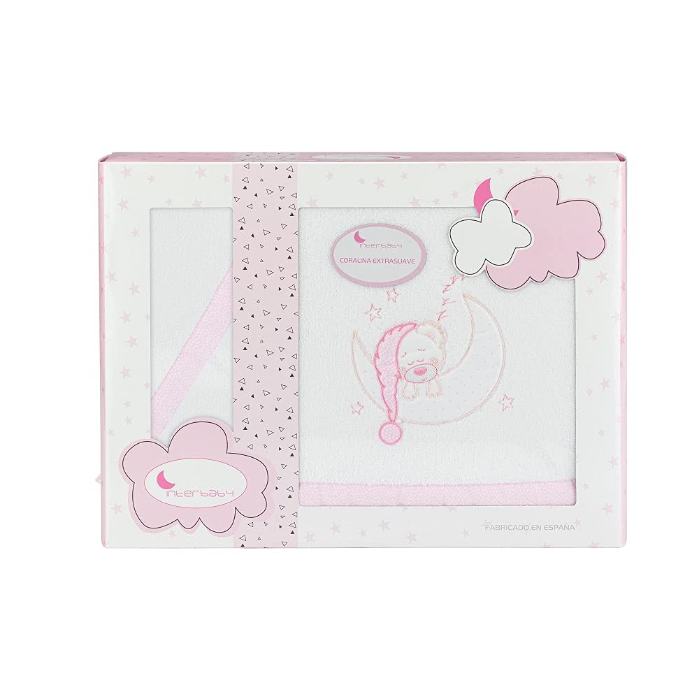Sábanas de Coralina para minicuna Bear Sleeping, en blanco y rosa