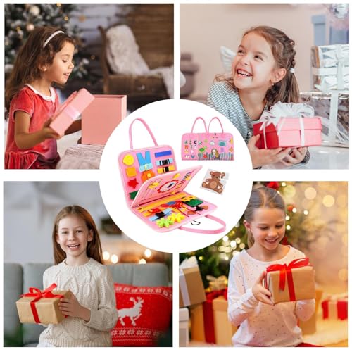 Générique Felt Activity Book, Kids Sensory Toy, Fine Motor Skill Builder, Preschool Life Skills Game for Children Boys Girls Home Road Trip Entertainment, 11.02x9.06x1.18 inches, Pink, 260g – Image 6