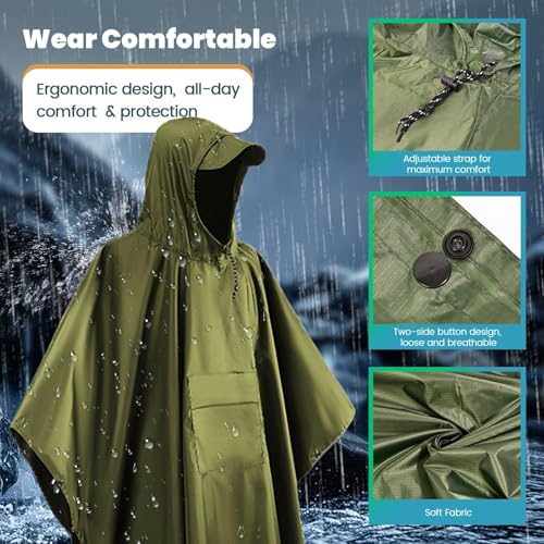 Stynice Leicht Wasserdicht Regenponcho Herren & Damen - Mehrzweck Regenjacke Outdoor mit Kapuze Faltbare Tasche für Camping Wandern Hikking - Atmungsaktive 3in1 Regencape