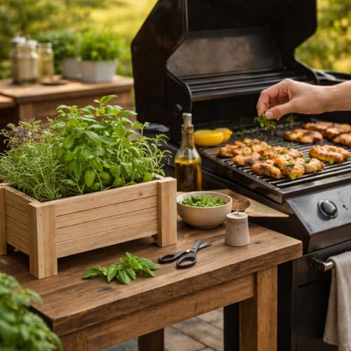 Danny Custom Work Cedar Herb Planter Box with Legs – Indoor Outdoor Wooden Herb Garden for Cooking, Kitchen, Grill & Fire Pit Use (8inches)