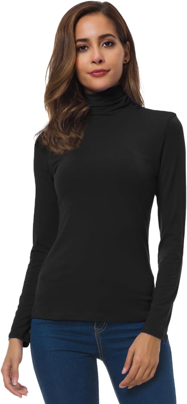 Women Long Sleeve Turtleneck Slim Fitted Based Layer Lightweight Active Shirt Pullover Tops