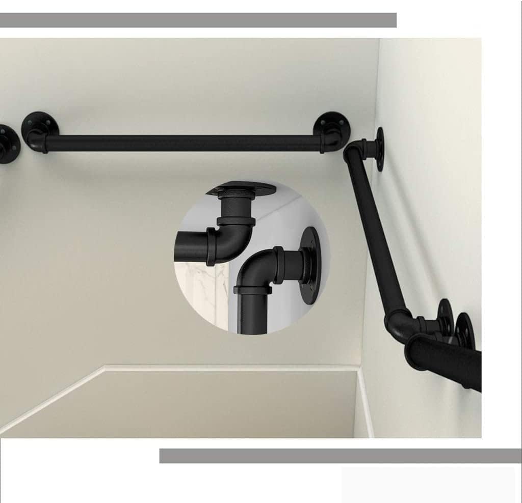 Black Metal Stair Railing Banister Wall Mount Support for Outdoor and Indoor,Industrial Pipe Staircase Handrail, Safety Hand Rail Foot Rail Grab Bar(Size:4.6ft/140cm)