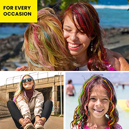 Huelondon Hair Chalk For Girls, Color Hair Extension, Hair Chalk For Dark Hair, Hair Chalk Set - Glitter Styling Kit, Temporary Hair Color For Kids, Washable Chalk Hair Dye - Face Paint, Hair Extension For Kids #TOP6