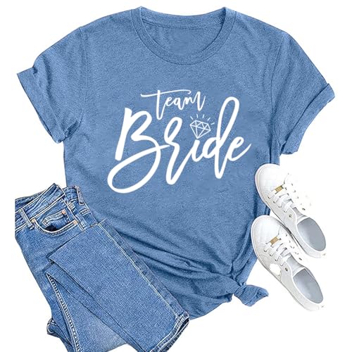 MAIHUN Womens Bride Shirt Team Bride Bridesmaid Tshirt Bachelorette Party Tee Top Blue