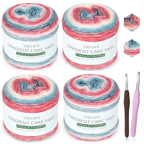 Image of Katech Ombre Yarn for Crocheting-Gradient Cake Yarn-4x100g 60% Cotton 30% Acrylic 11% Wool-Multicolor Soft Rainbow Cotton Crochet Yarn for Scarves, Shawls, Blankets and Garments(M)