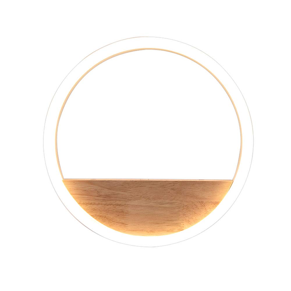 HXYSXHJUO Round Wooden Wall Lamp Nordic Modern Simple Personality Creative Sconce LED Material Lampshade Iron Metal Light Illumination Decoration Solid Wood Bedside Exterior Fixture