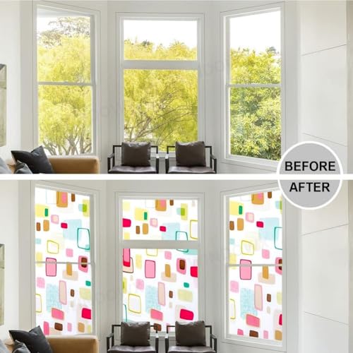 Image of Premium Vinyl Privacy Stained Window Glass Sticker (24x60 Inch) - Self-Adhesive Decorative Sticker Opaque Tint Wallpaper for Glass Cover Window, Door, Office, Home.| Anti-UV. 3D Shapes