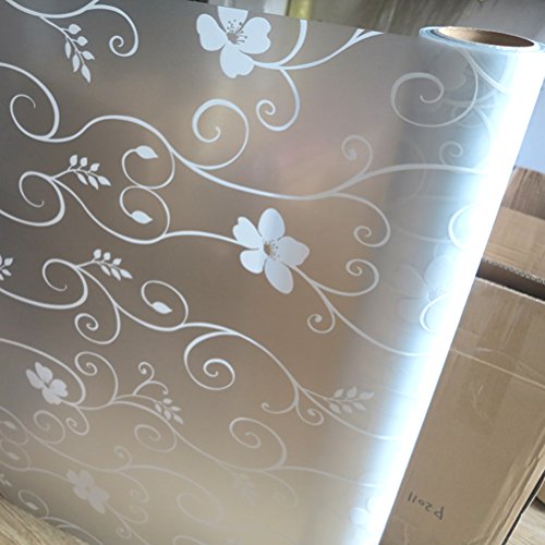 Película decorativa autoadesiva WINOMO para janela de vidro fosco flor de ferro decalque de janela p