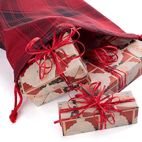 Pudgy Pedro'S Party Supplies MBAG-004 Christmas Canvas Gift Bags - X-Large 26 Inch X 19 Inch Red Xmas Plaid - Jumbo Fabric Present Cloth Stocking thumb #2