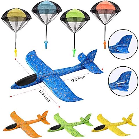 JOYIN Paquete de 4 Aviones de Espuma 2 en 1 y Juego de 4 paracaídas Cover