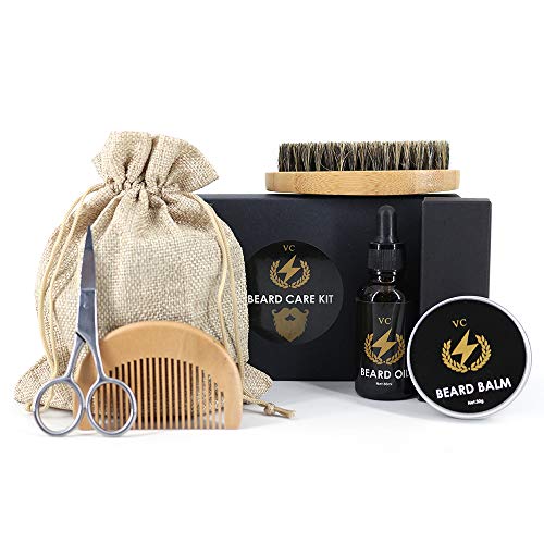 Beard Grooming & Trimming Kit for Men Care - Beard Brush, Beard Comb, Beard Oil Leave-in Conditioner, Mustache & Beard Balm Butter Wax, Barber Scissors for Styling, Shaping & Growth Gift Set