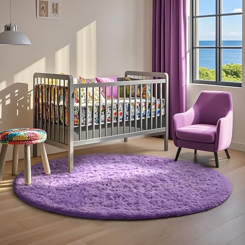 image for Ophanie Round Rugs 5Ft Purple Circle Area Rug, Cute Room Decor for Tee